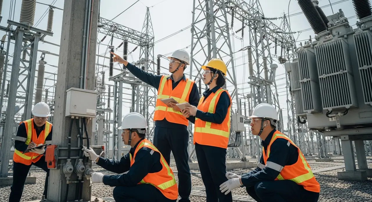 Field engineers inspecting power infrastructure